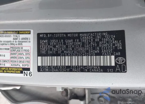 2005 Toyota Matrix Xr z USA, uszkodzony, nr VIN 2T1LR32E25C402919